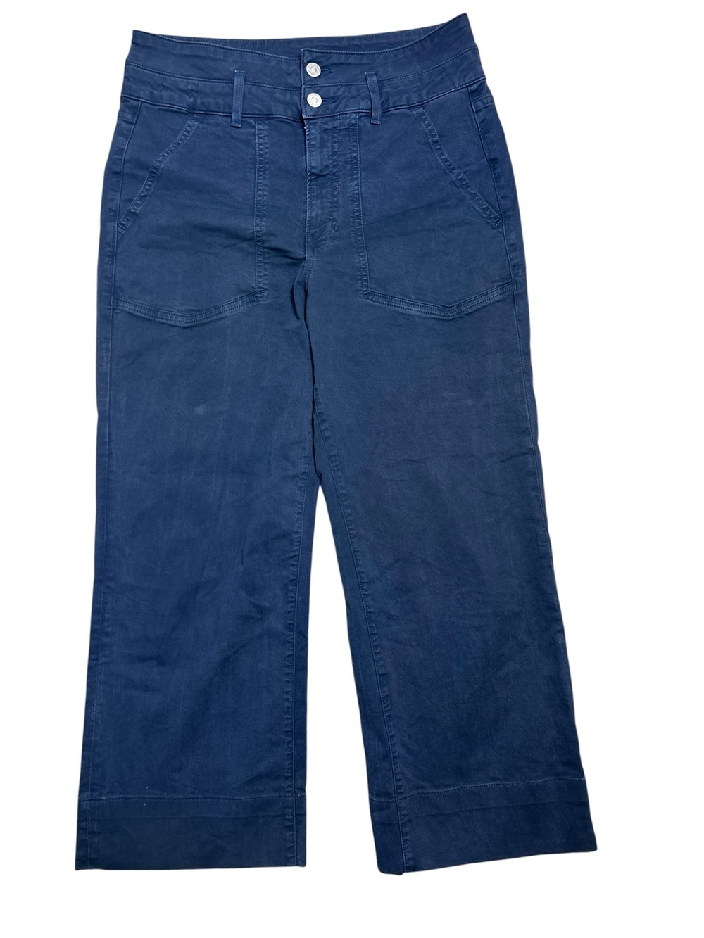 Veronica Beard navy crop wide leg high rise pants size 29 2 button twill